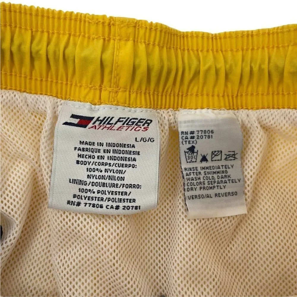 Tommy Hilfiger Swim Trunks Vintage Yellow Lined Mens Size L Tommy Athletics Swim